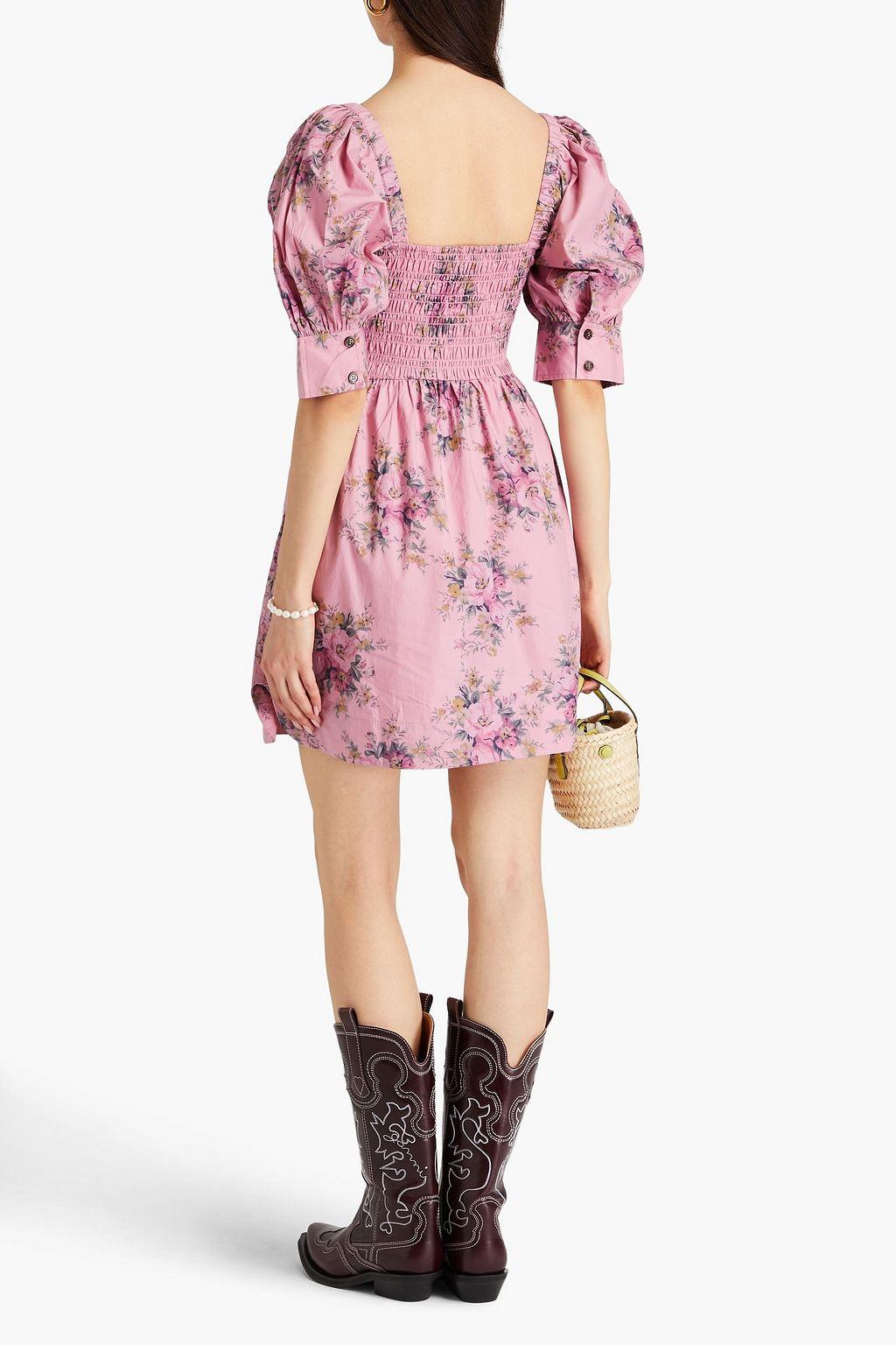 Puff Sleeve Square Collar Smocked Elastic Mini Dress