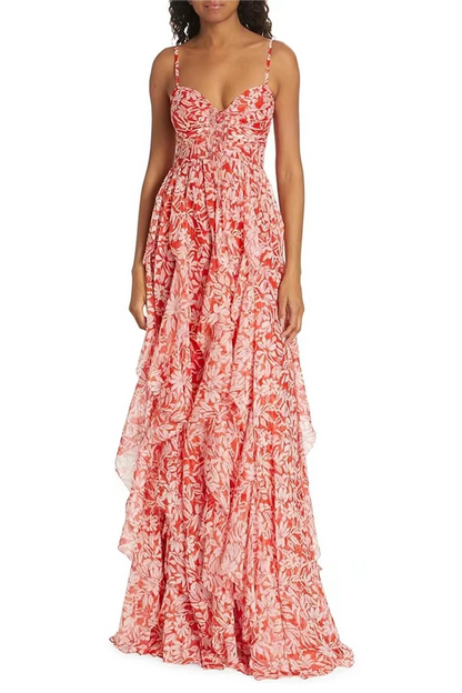 Ruched Ruffle Cami Maxi Dress