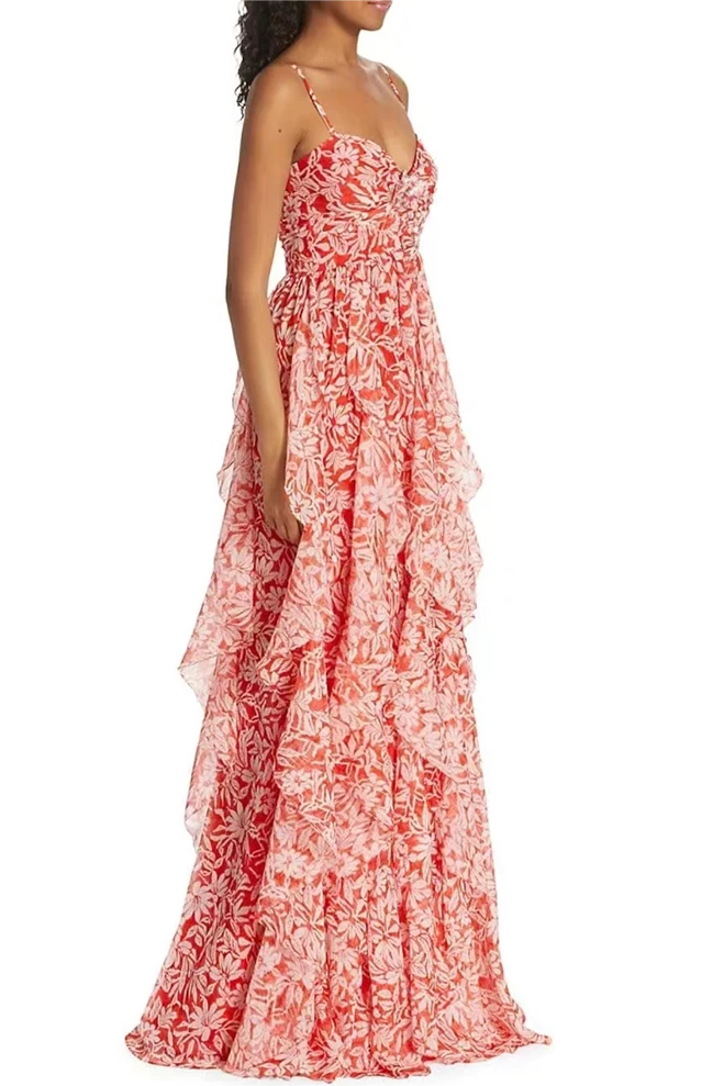 Ruched Ruffle Cami Maxi Dress