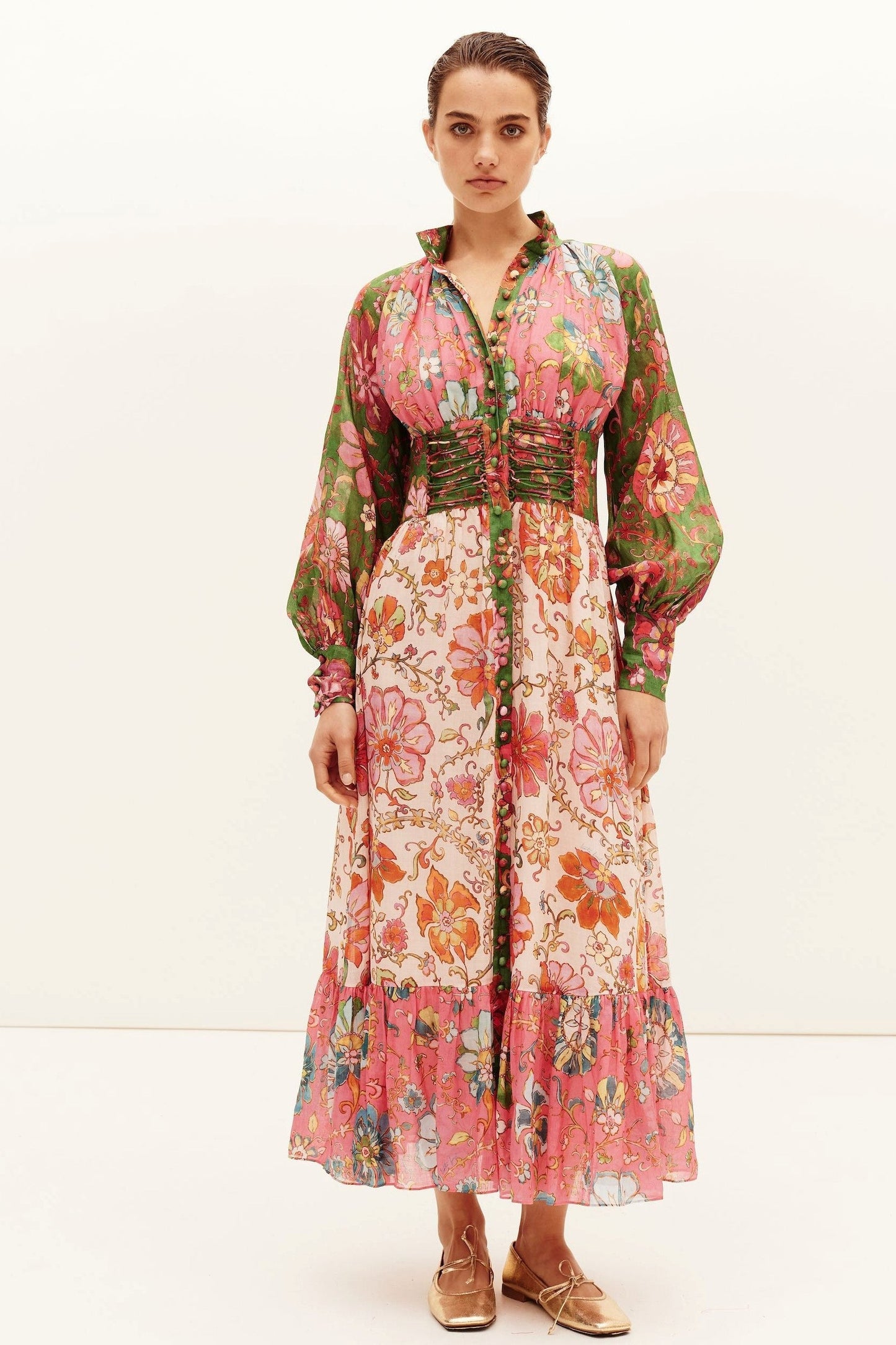 Patchwork Button Maxi Dress