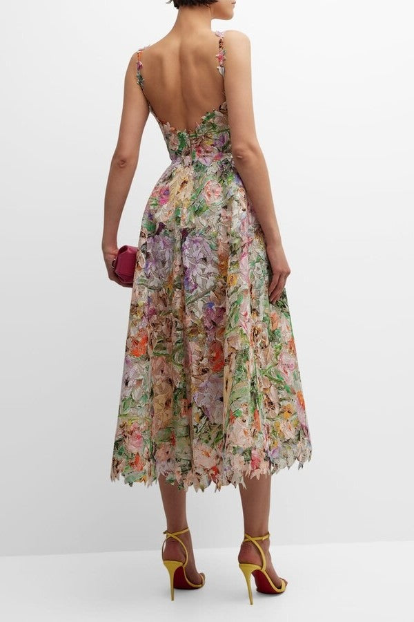 Embroidered Lace Midi Dress