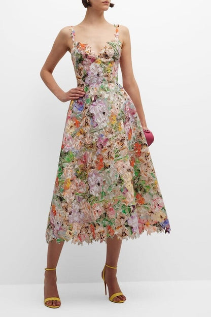 Embroidered Lace Midi Dress