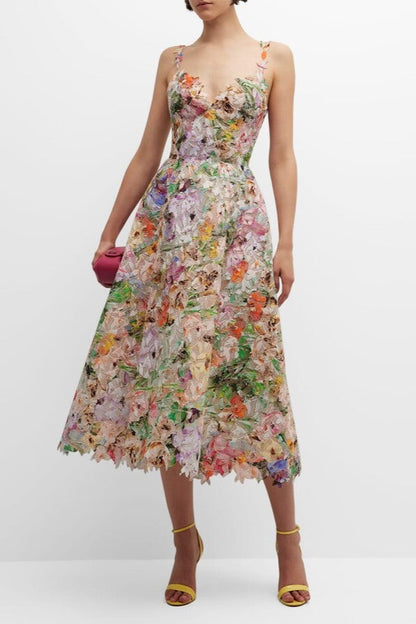 Embroidered Lace Midi Dress