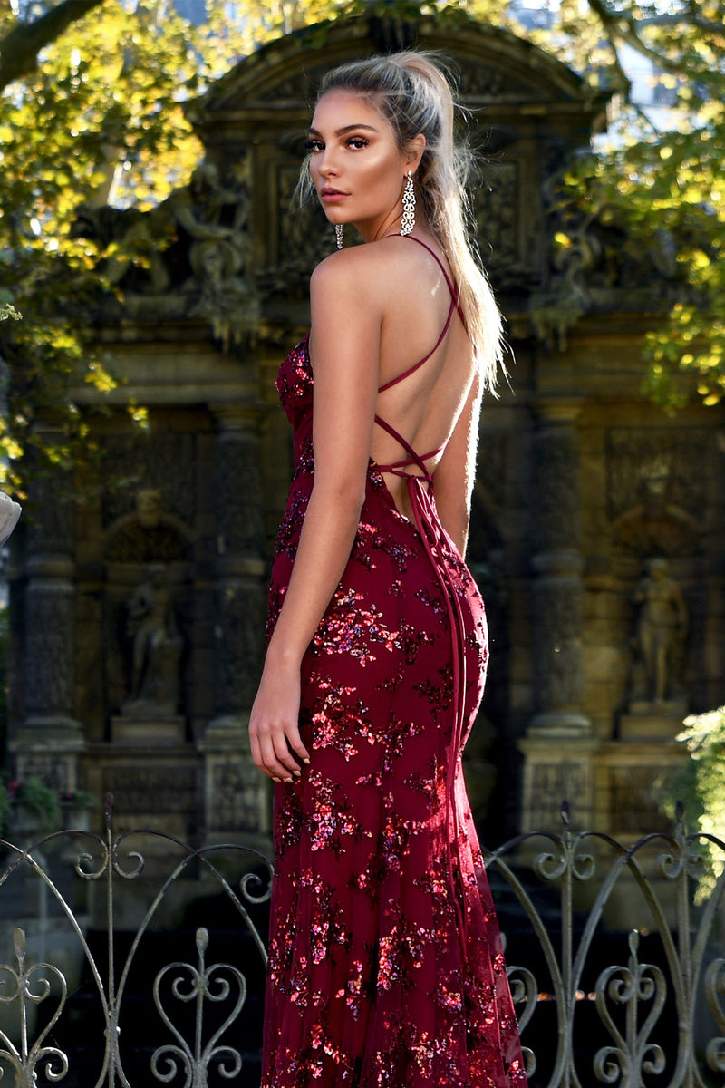 Sequin V-neck Backless Maxi Dress