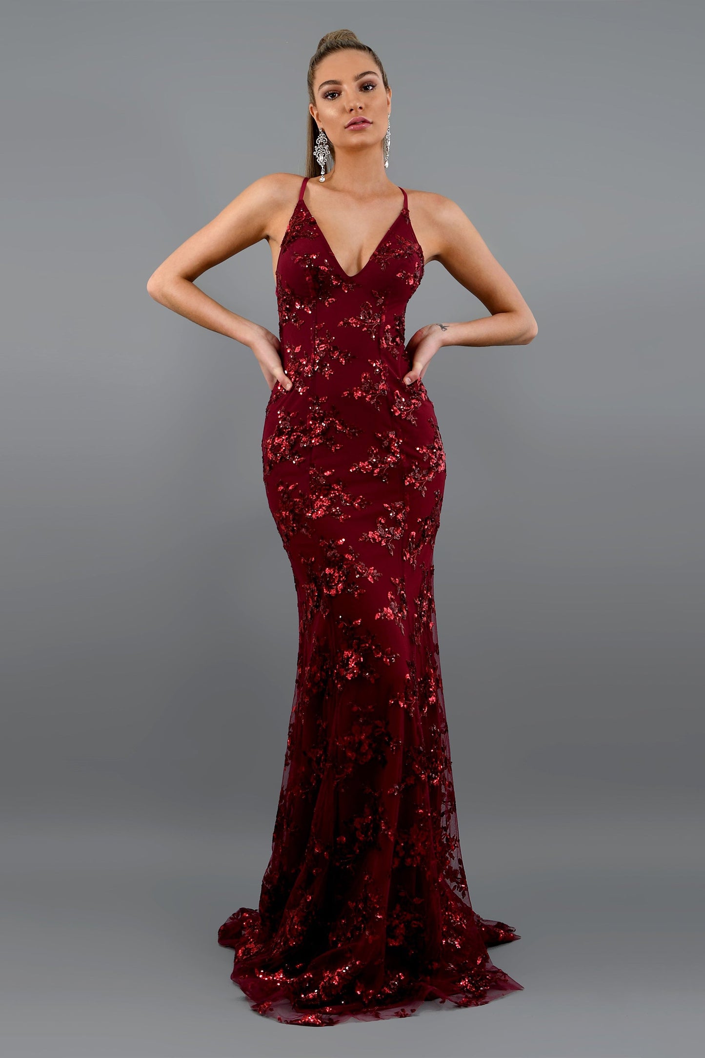 Sequin V-neck Backless Maxi Dress