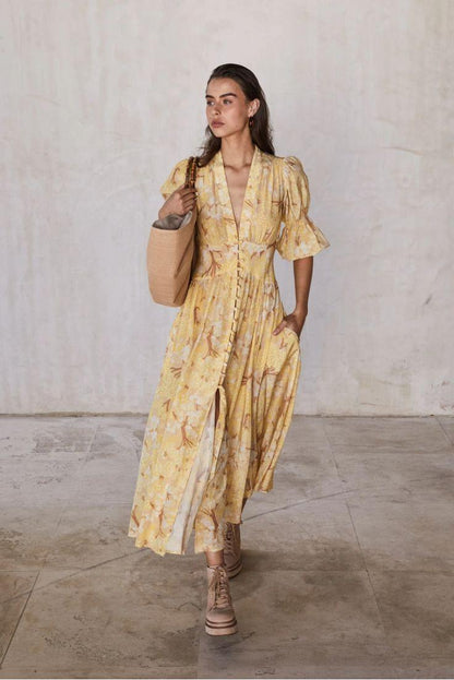 Chiffon V-neck Midi Dress With Belt