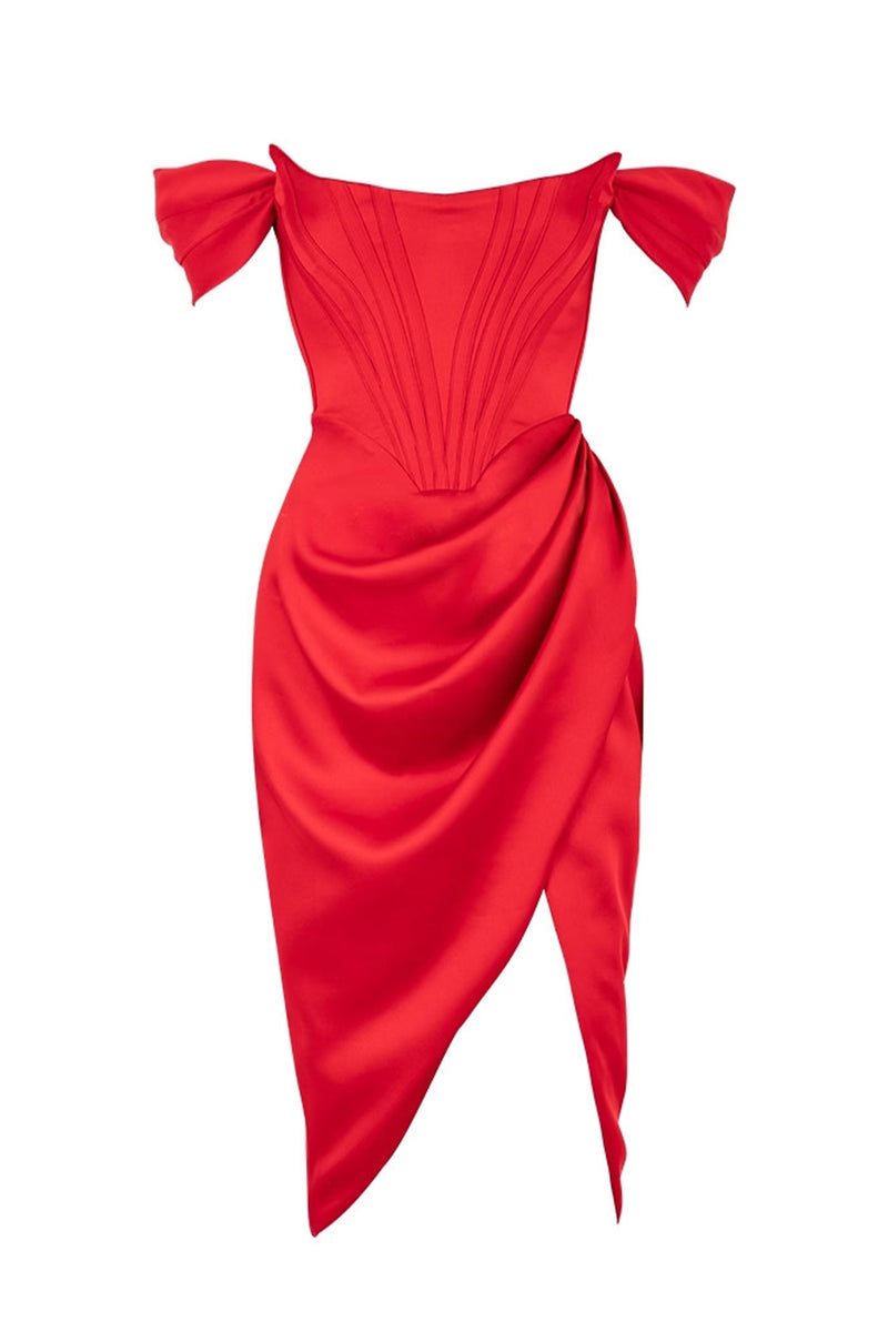 Satin Corset Off-shoulder Split Midi Dress