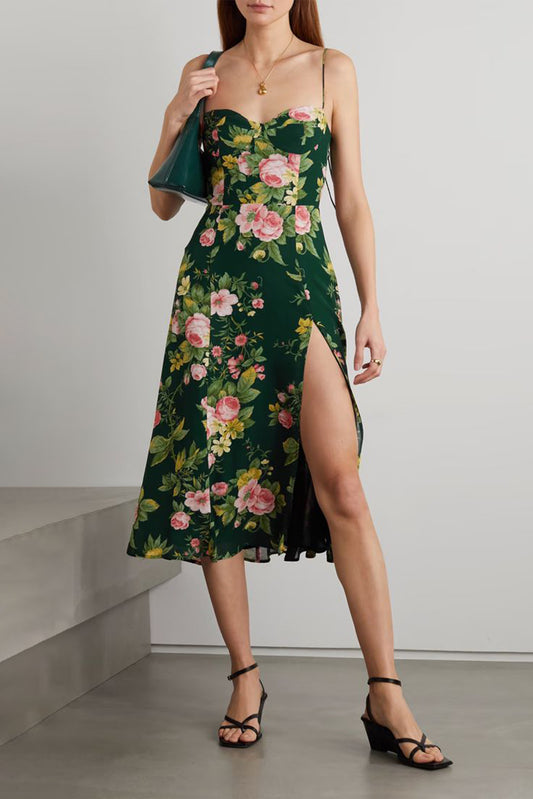 Sweetheart Neck Sleeveless Split Midi Dress