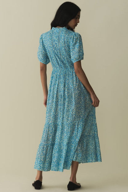 Puff Sleeve Single Breasted Midi Dress