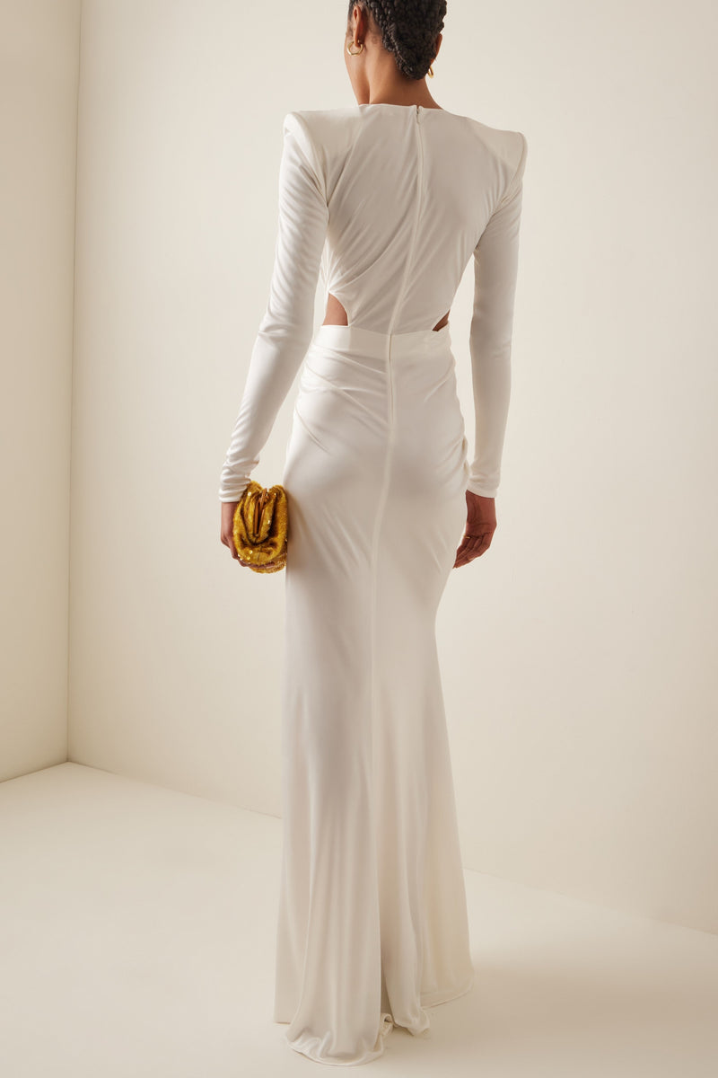 V-neck Long Sleeve Split Midi Dress