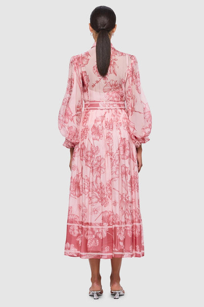 Lantern Sleeve Midi Dress With Belt