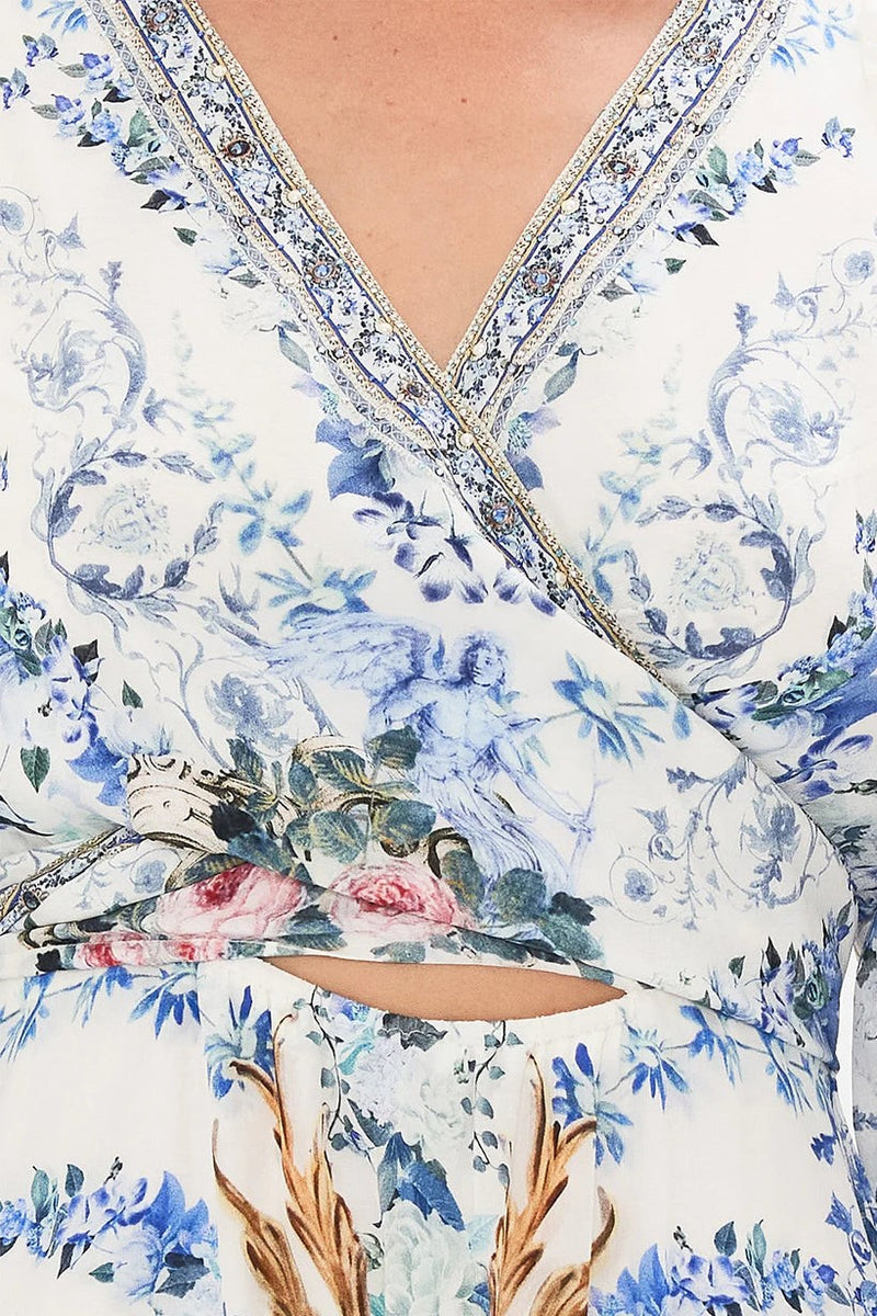 V-neck Lantern Sleeve Midi Dress