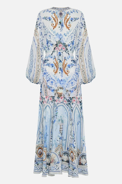 V-neck Lantern Sleeve Midi Dress
