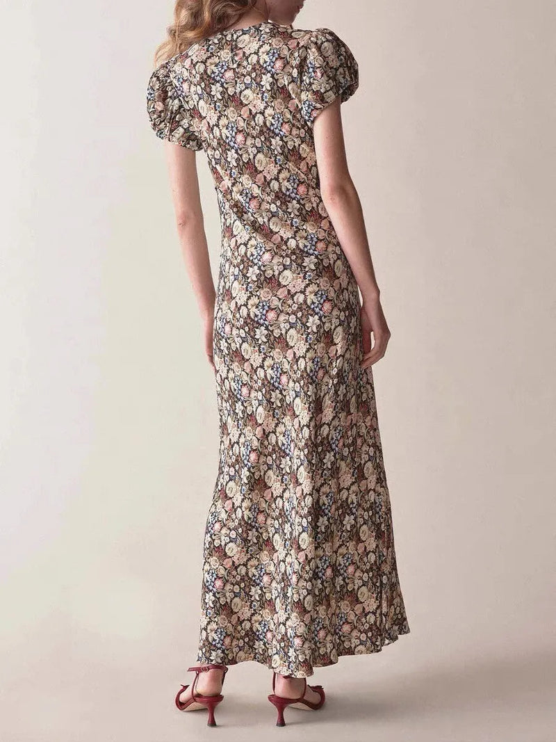 Round Neck Puff Sleeve Midi Dress
