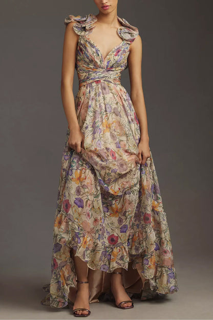 Pleated Backless Lace Up Maxi Dress