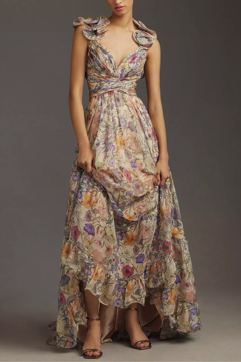Pleated Backless Lace Up Maxi Dress