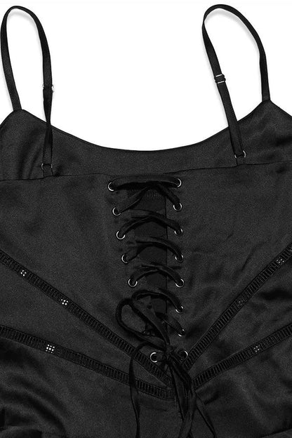 Satin Lace Up Maxi Dress Black