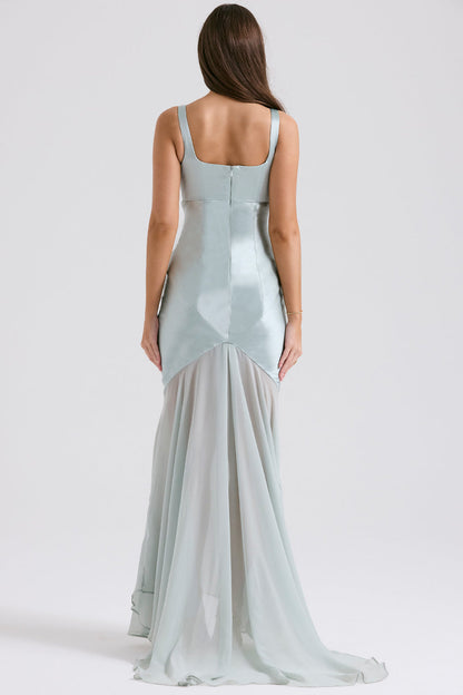 Satin Mesh Sleeveless Maxi Dress