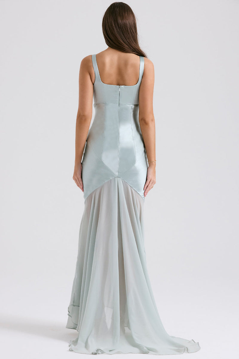 Satin Mesh Sleeveless Maxi Dress