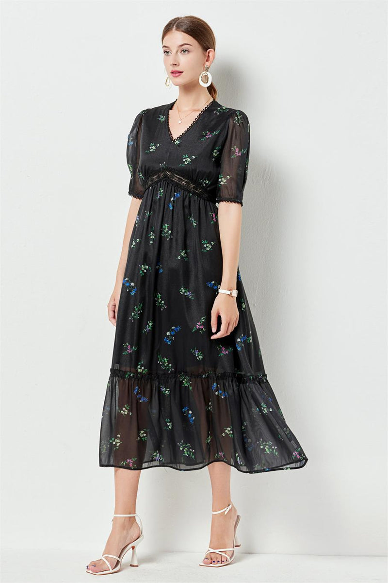 Lace Puff Sleeve Midi Dress