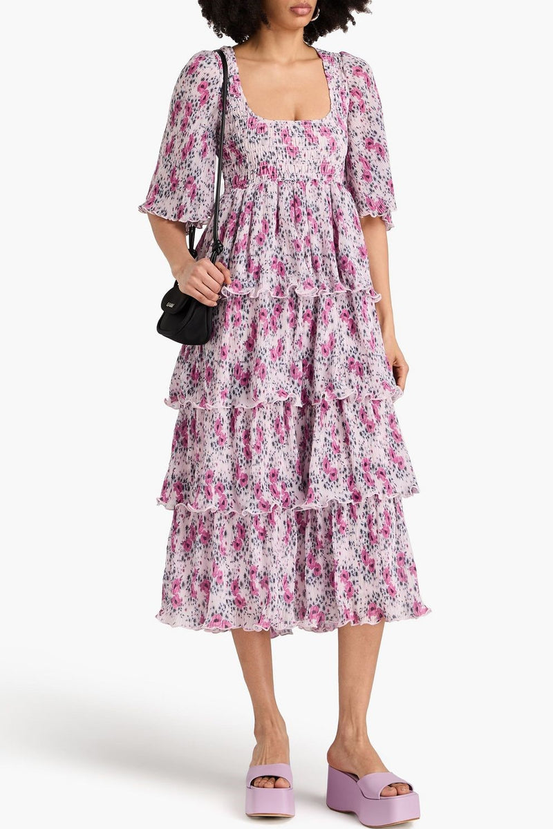Mid Sleeve Square Collar Midi Dress