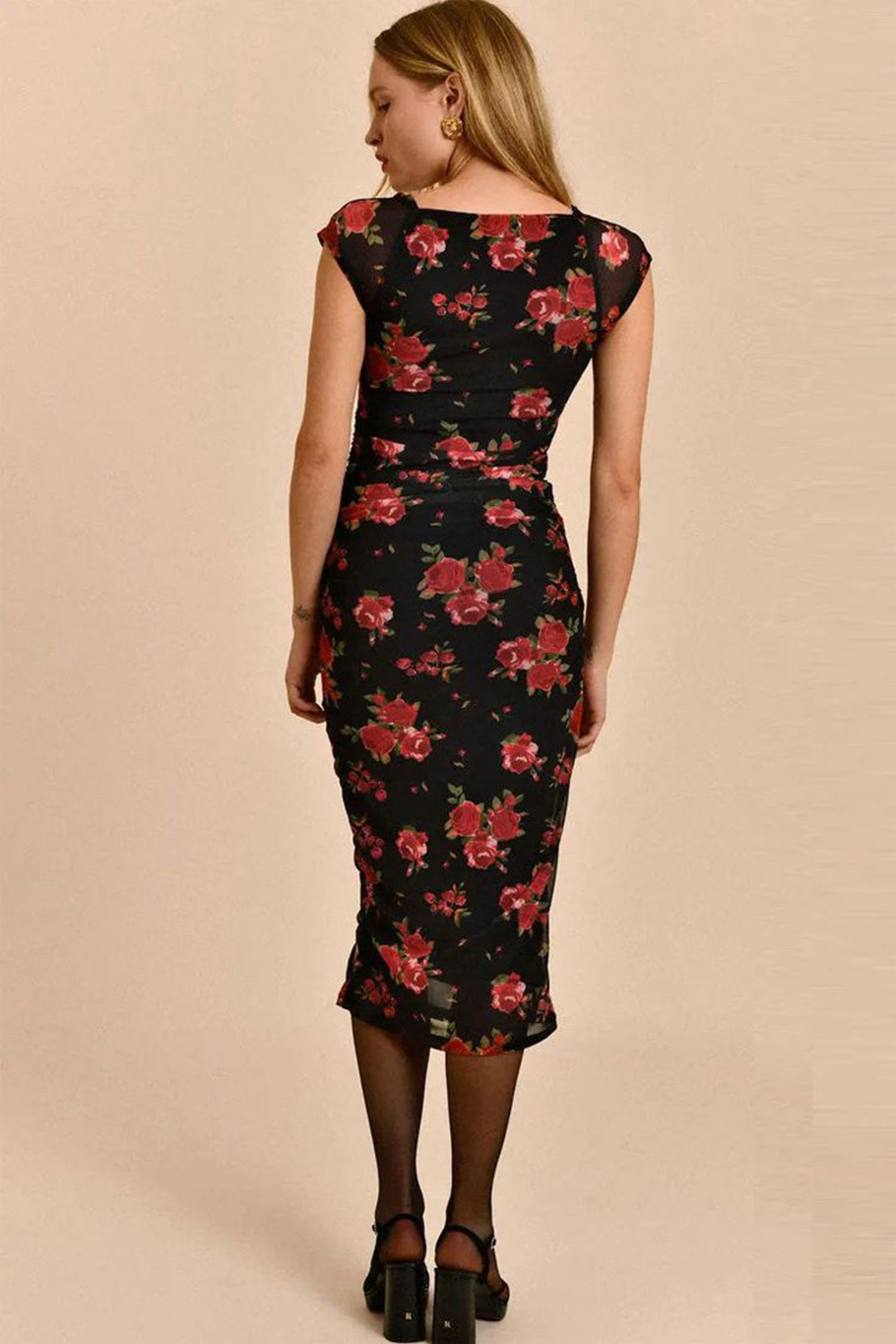Mesh Sweetheart Neck Midi Dress