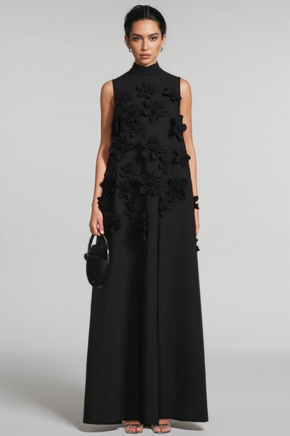 Daphne 3d High Neck Sleeveless Maxi Dress-black