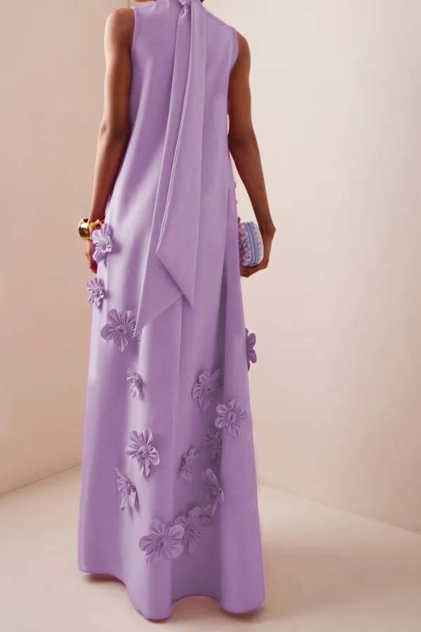 3d High Neck Sleeveless Maxi Dress Purple
