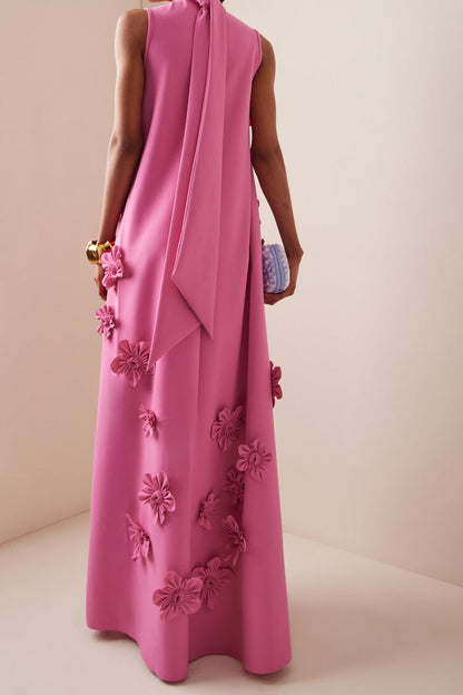 3d High Neck Sleeveless Maxi Dress