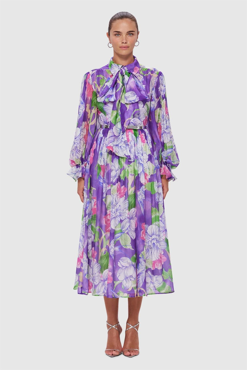 Lantern Sleeve Lace-up Midi Dress