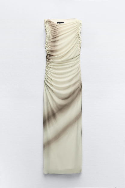 Mesh Printed Sleeveless Midi Dress