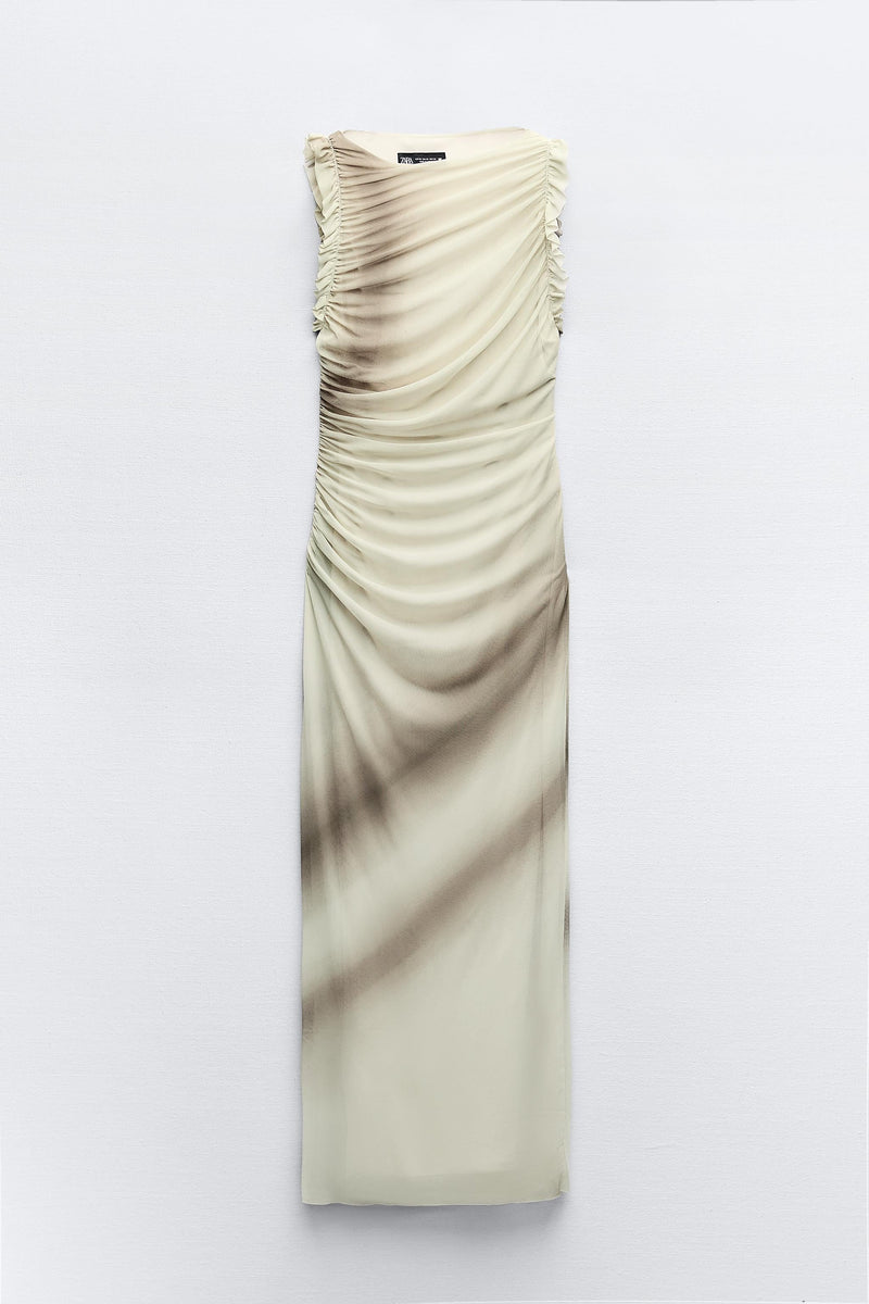 Mesh Printed Sleeveless Midi Dress
