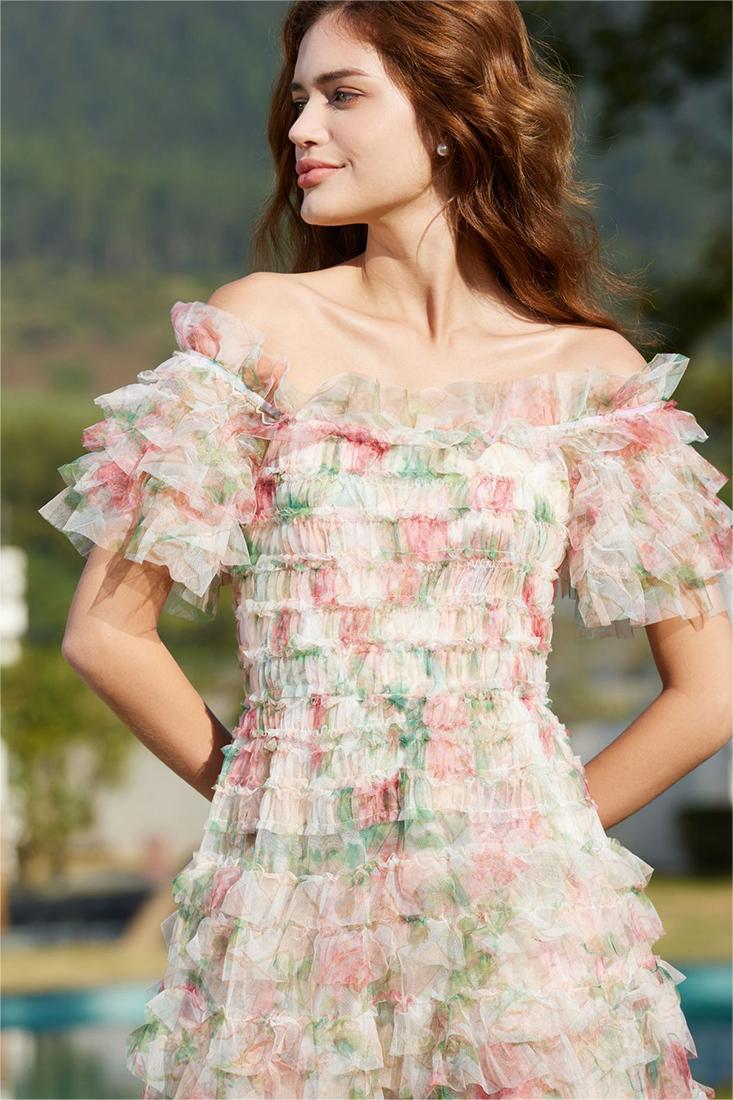 Frill Off-shoulder Midi Dress