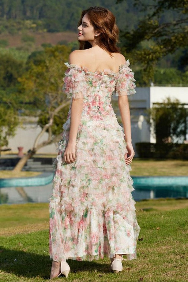 Frill Off-shoulder Midi Dress