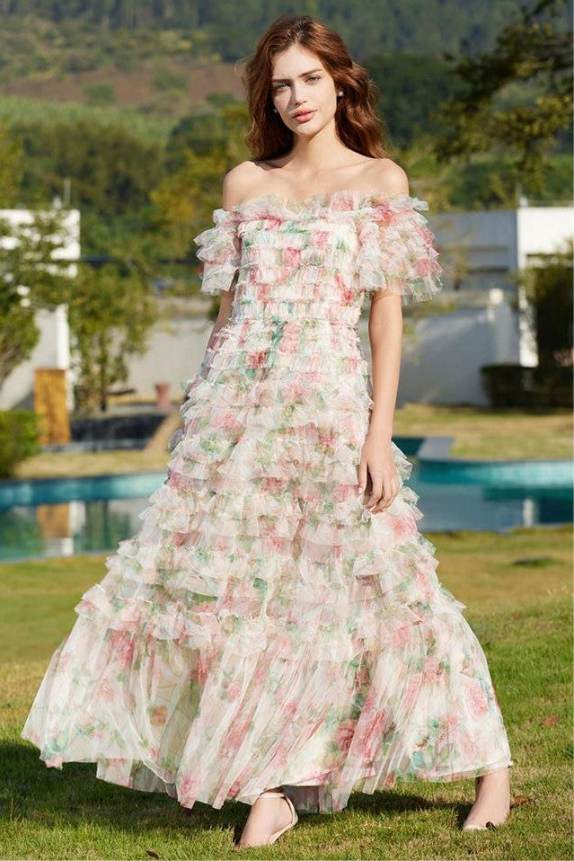 Frill Off-shoulder Midi Dress