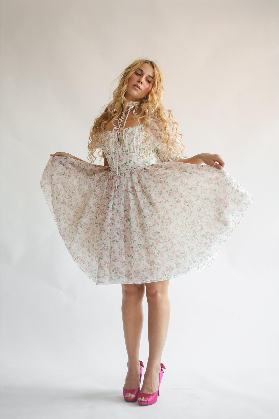 Puff-sleeve Lace Up Mini Dress