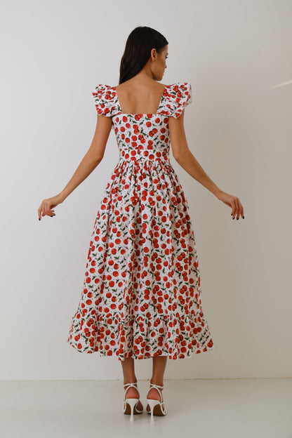 Frill Square Collar Midi Dress