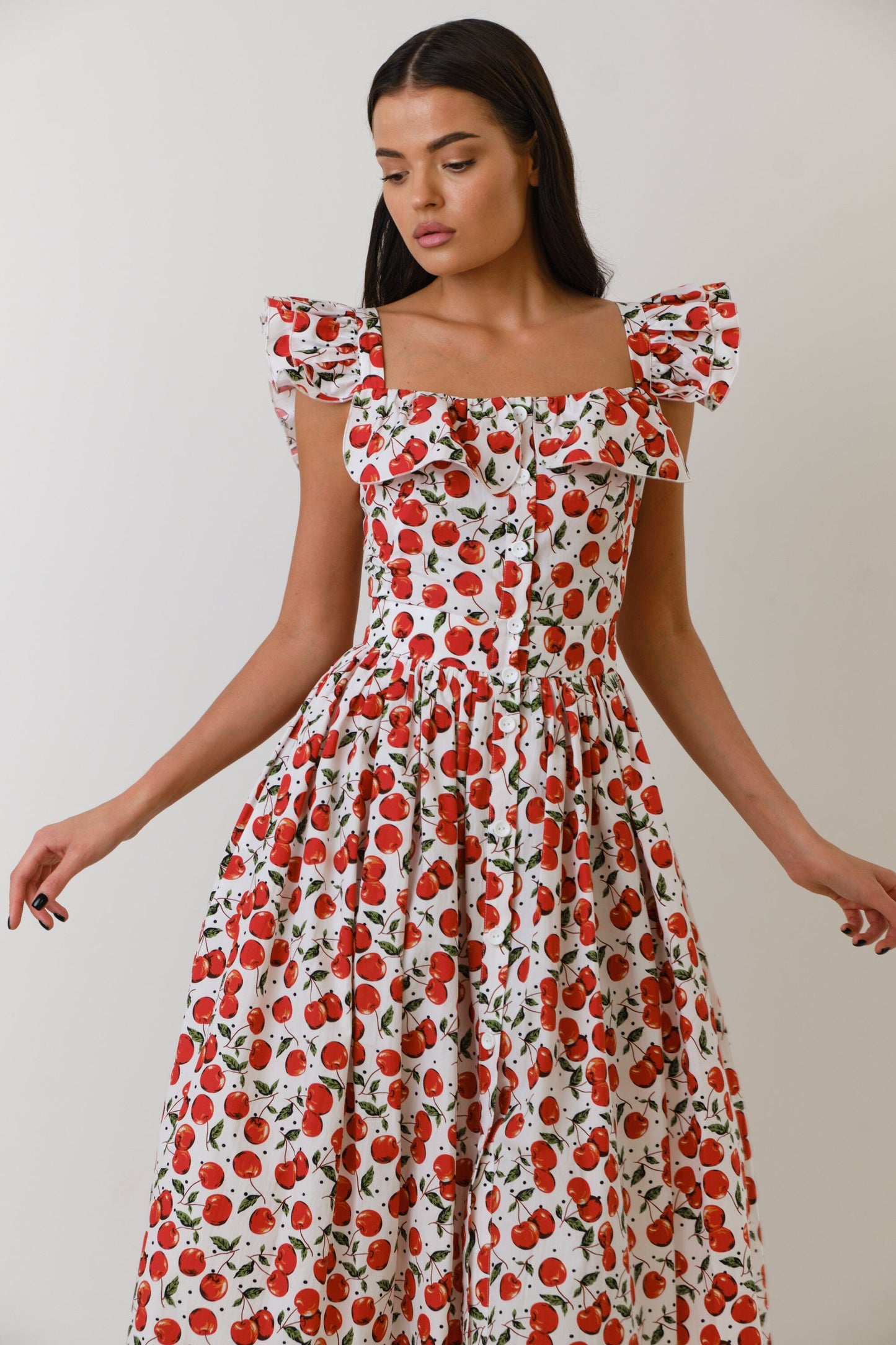 Frill Square Collar Midi Dress