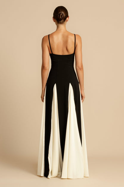 Contrast Color Sweetheart Neck Sleeveless Midi Dress