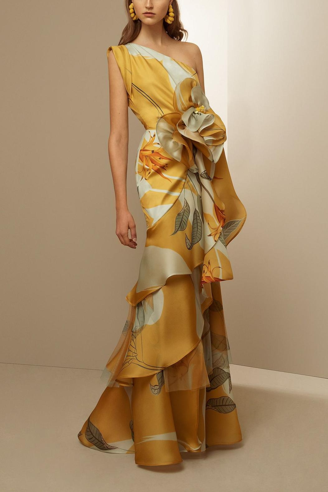 3d One-shoulder Ruffle Maxi Dress