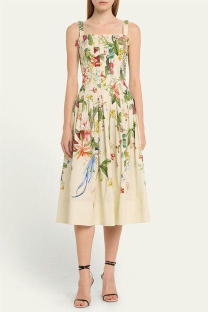 Cotton Pleated Midi Dress