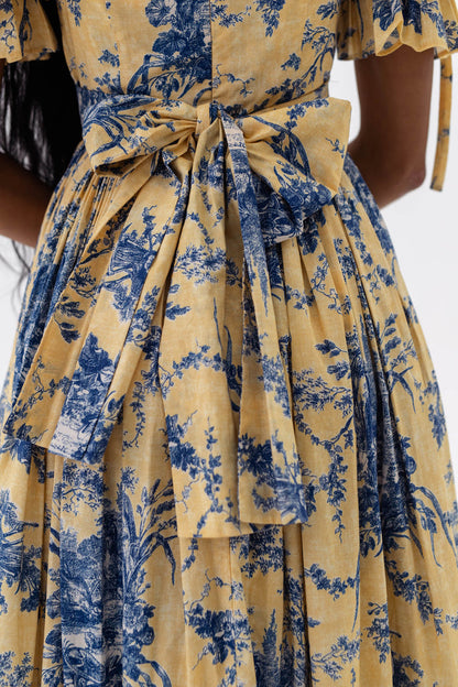 Square Collar Puff Sleeve Midi Dress