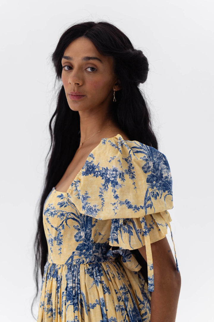 Square Collar Puff Sleeve Midi Dress