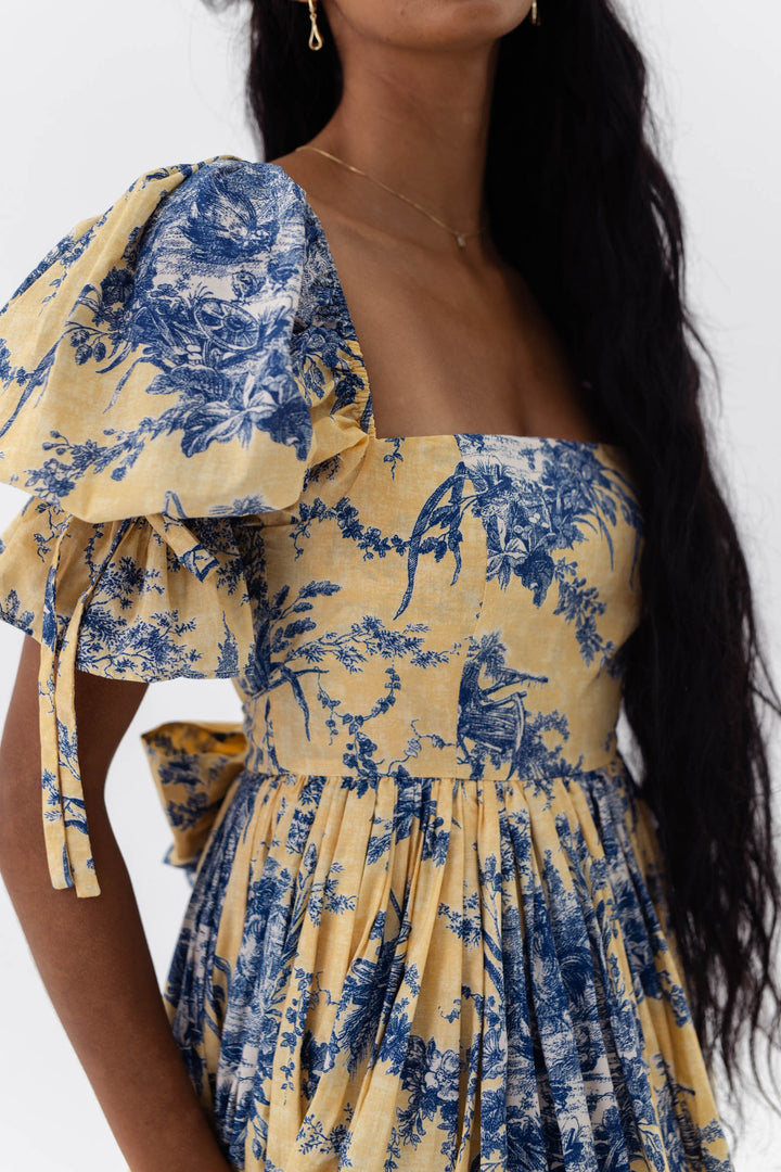 Square Collar Puff Sleeve Midi Dress