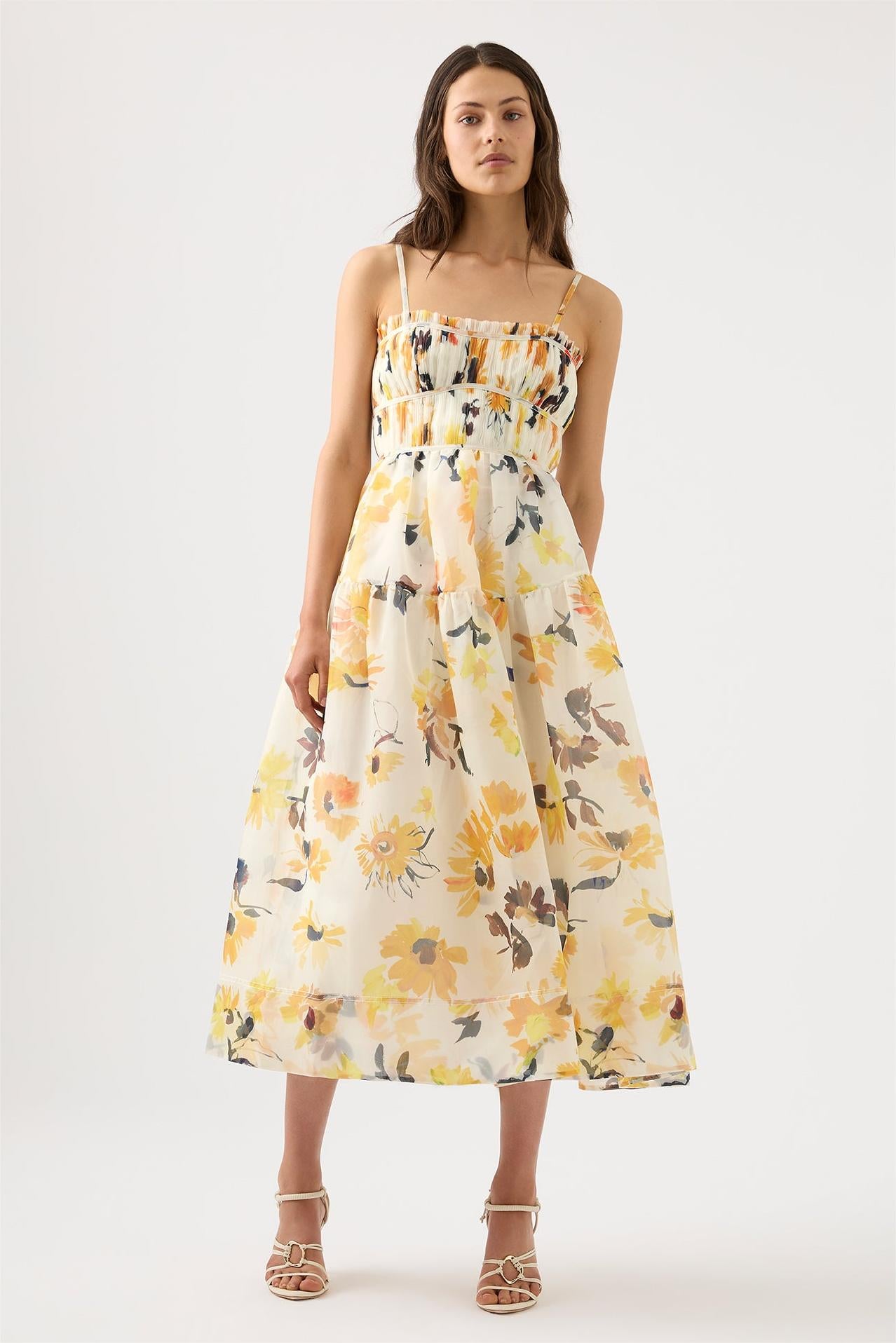 Ruched Sleeveless Midi Dress