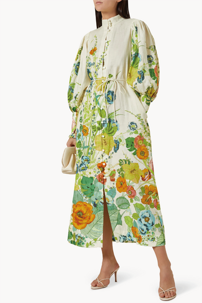 Lantern Sleeve Bottom Midi Dress