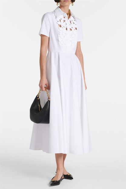 3d Shirt Collar Short Sleeve Midi Dress