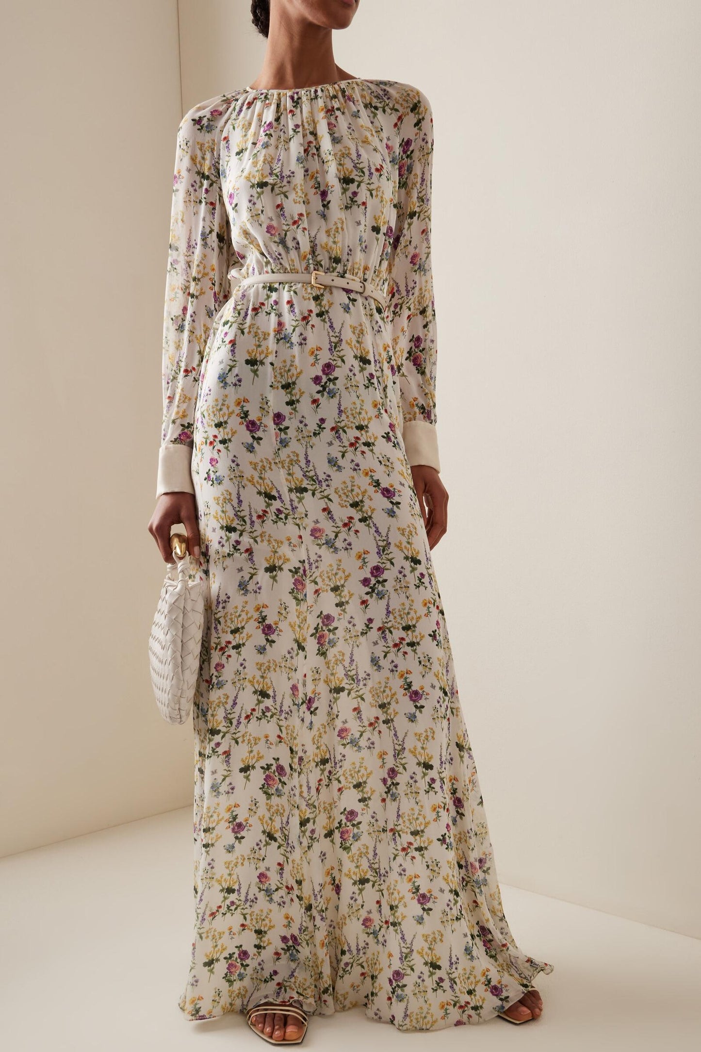Pleat Round Neck Maxi Dress With Belt