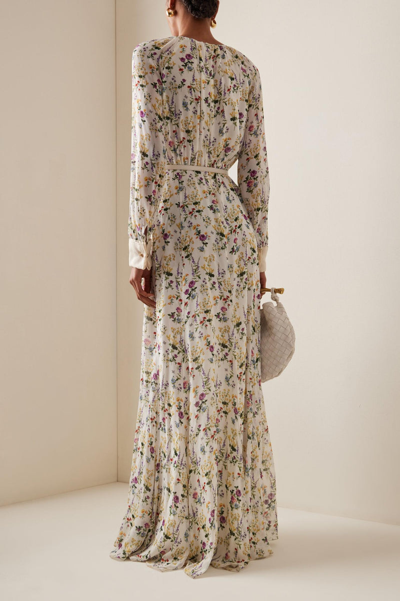 Pleat Round Neck Maxi Dress With Belt