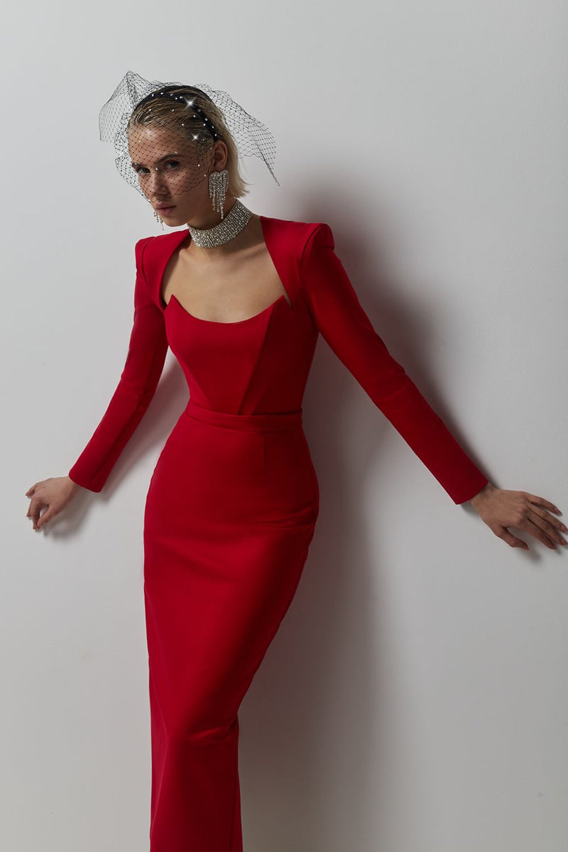 Jersey Long Sleeve Midi Dress
